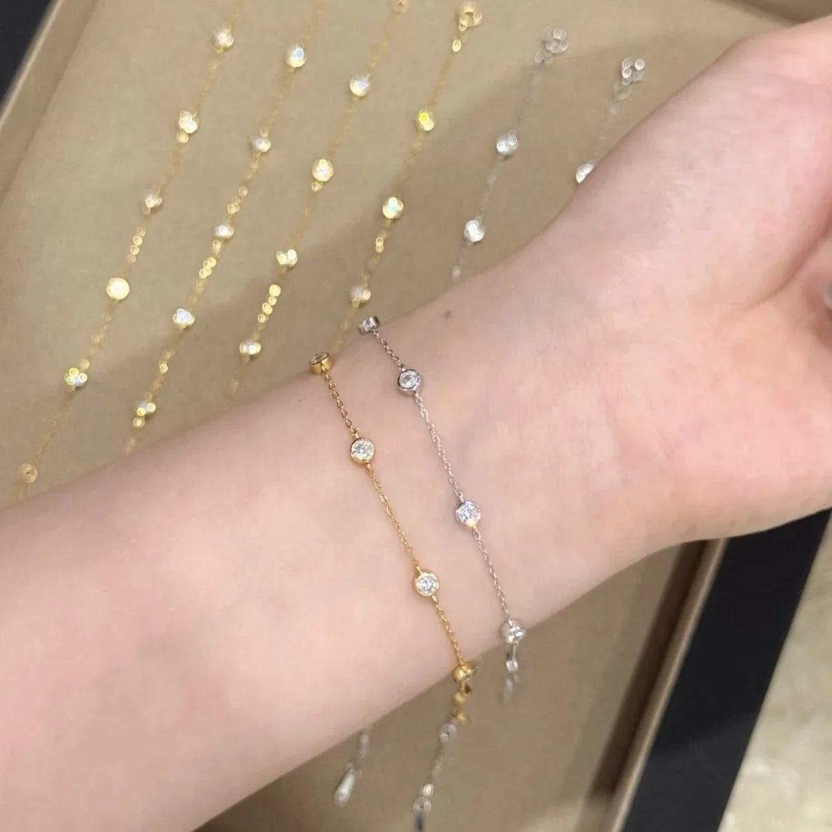 Delicate 925 Sterling Silver Five-Stone Chain Bracelet