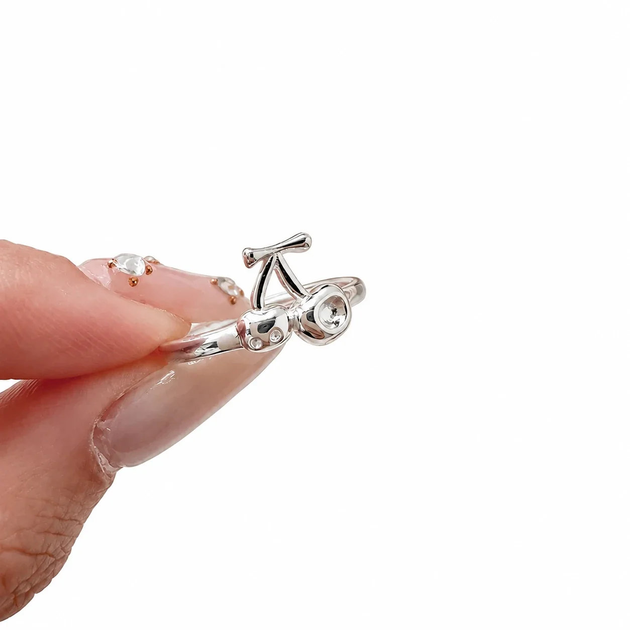 Playful 925 sterling silver Twin Cherry Open Ring