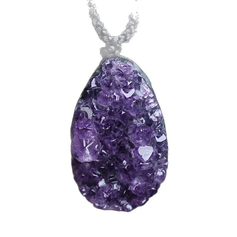 Textured Purple Crystal Cluster Teardrop Cord Necklace