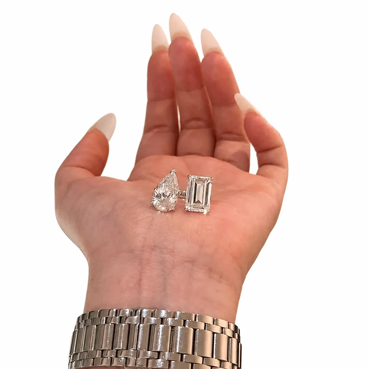 Luminous Silver-Plated Pear Emerald-Cut Copper Ring