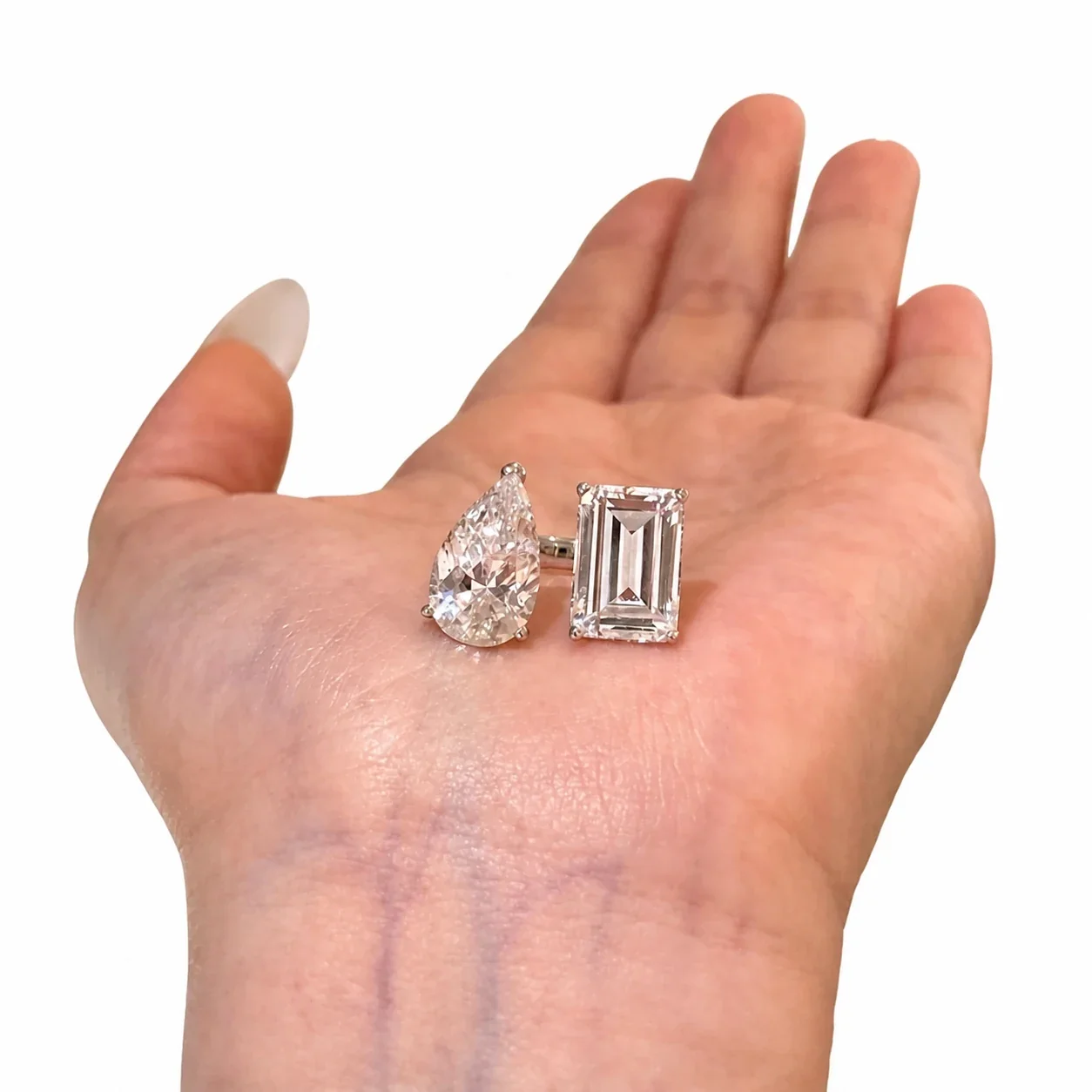 Luminous Silver-Plated Pear Emerald-Cut Copper Ring