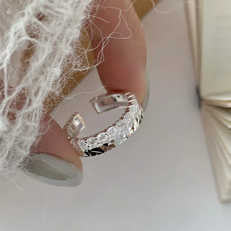 Faceted Cubic Zirconia Pavé Open-Front 925 Sterling Silver Ring