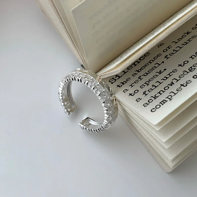 Faceted Cubic Zirconia Pavé Open-Front 925 Sterling Silver Ring