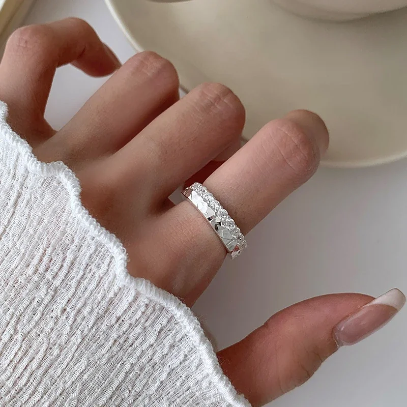 Faceted Cubic Zirconia Pavé Open-Front 925 Sterling Silver Ring