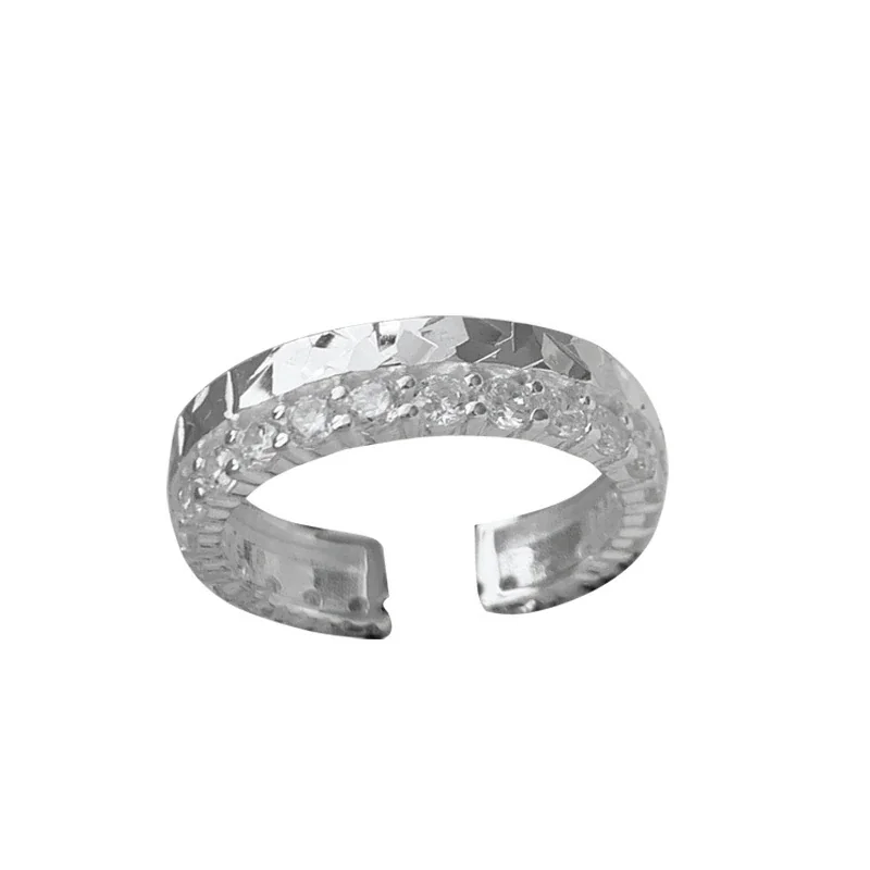 Faceted Cubic Zirconia Pavé Open-Front 925 Sterling Silver Ring