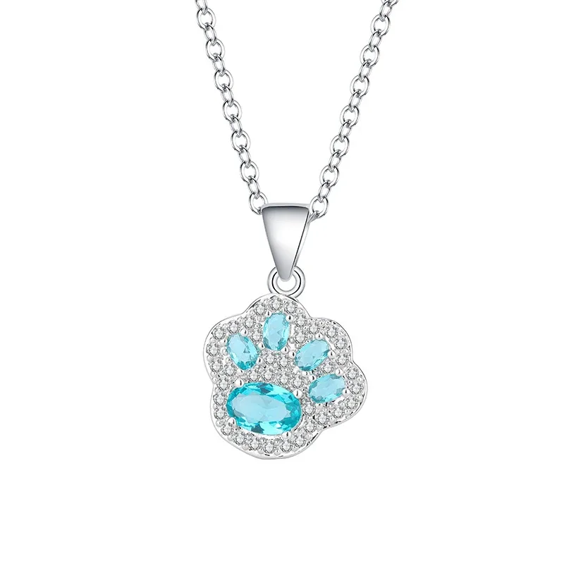 Playful Silver-Plated Copper Paw Pavé CZ Pendant Necklace