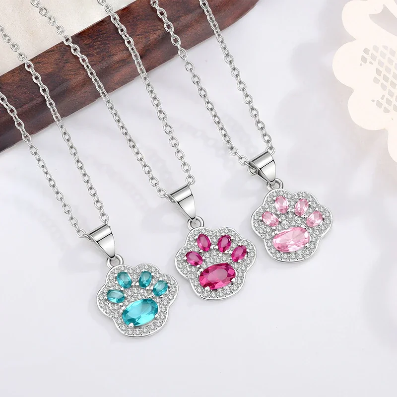 Playful Silver-Plated Copper Paw Pavé CZ Pendant Necklace