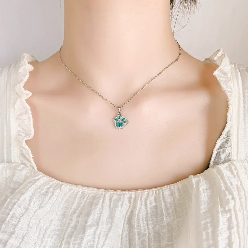Playful Silver-Plated Copper Paw Pavé CZ Pendant Necklace