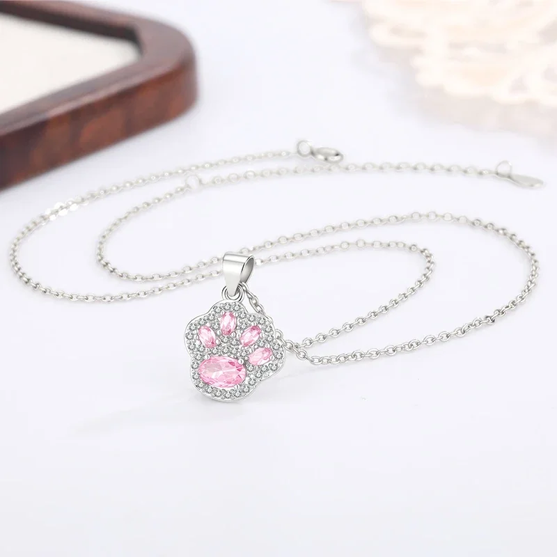 Playful Silver-Plated Copper Paw Pavé CZ Pendant Necklace