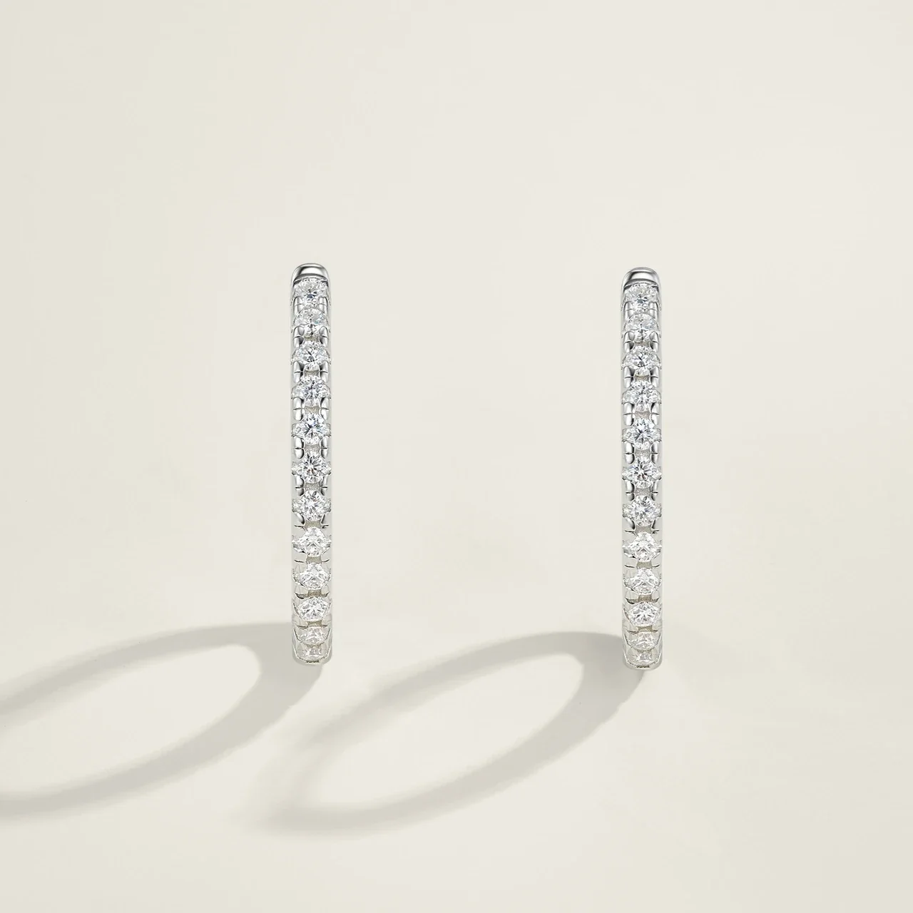 Polished 925 Sterling Silver Pavé Crystal Hinged Hoop Earrings