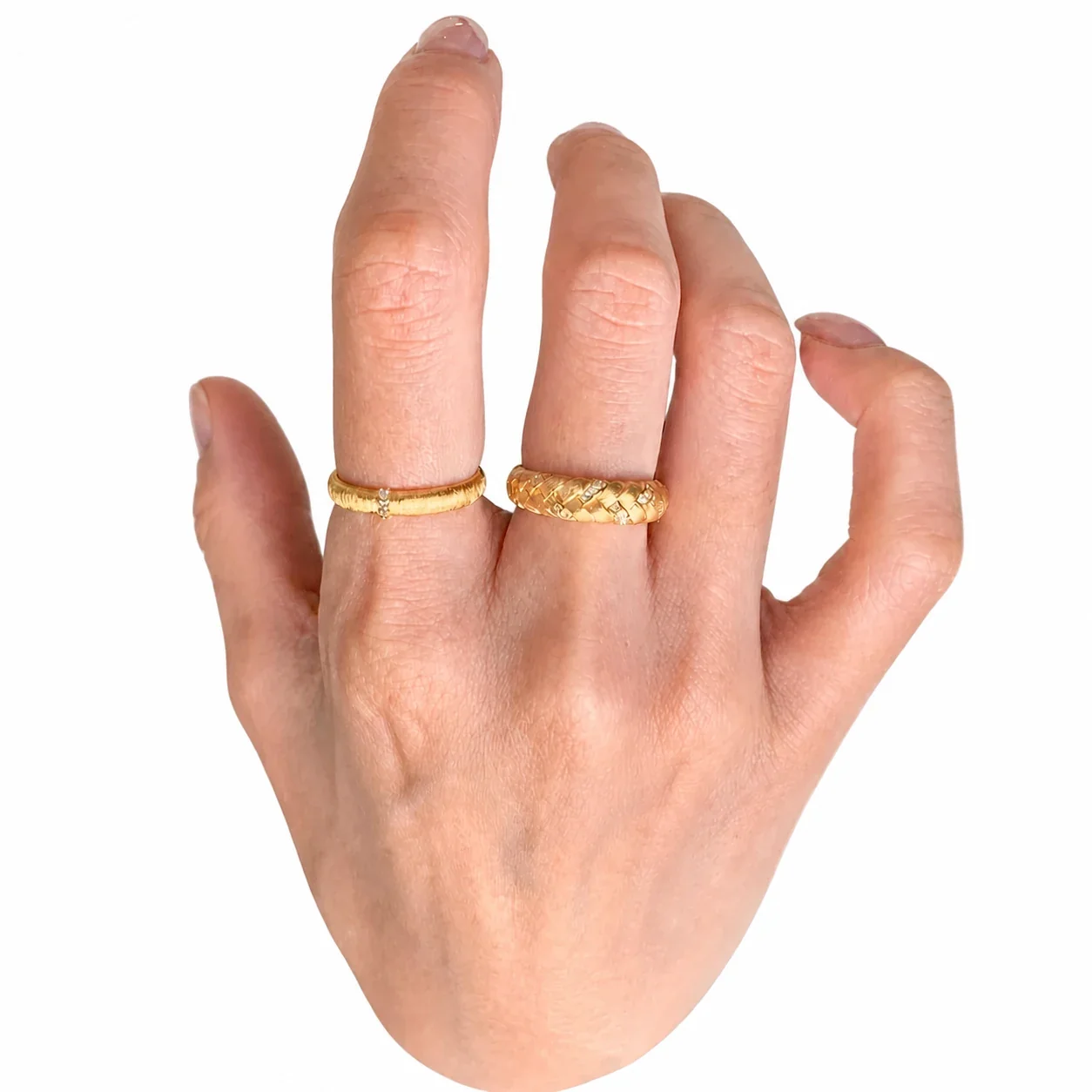 Textured Copper Braided Wheat Pavé Adjustable Ring