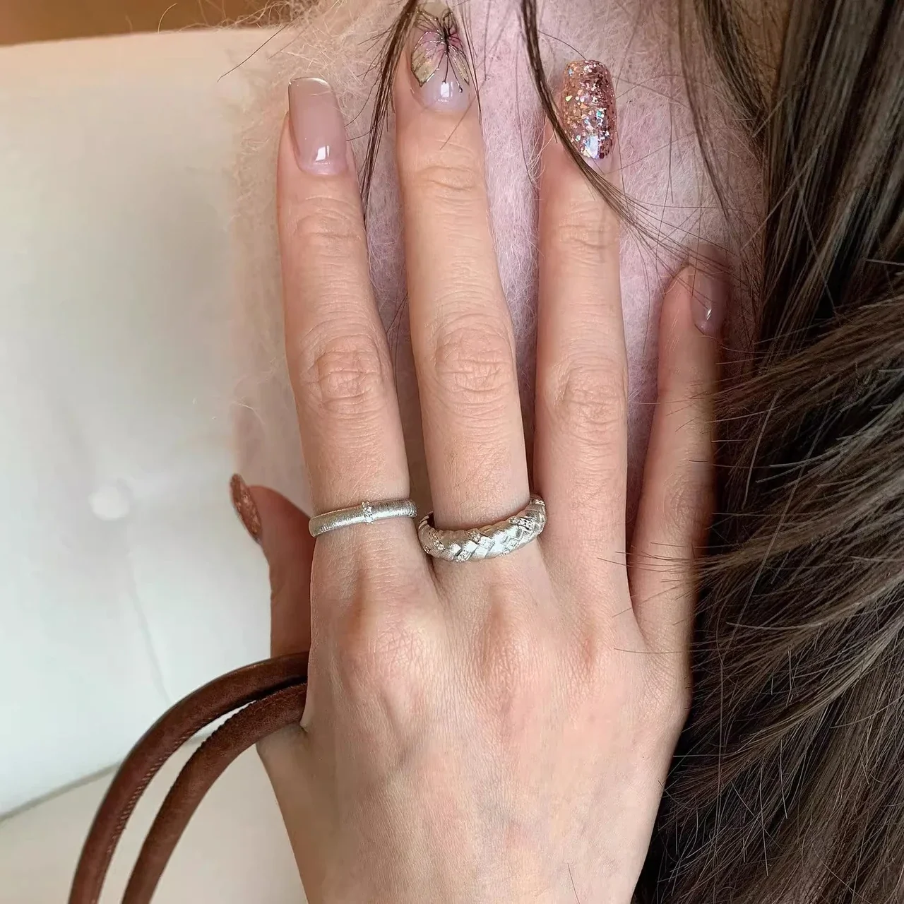 Textured Copper Braided Wheat Pavé Adjustable Ring