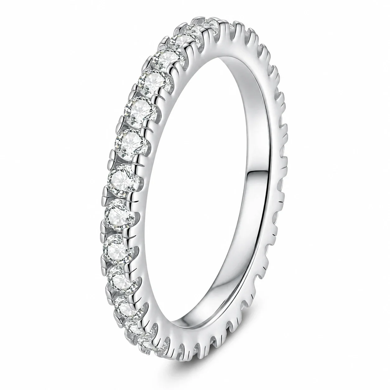 Radiant 925 Sterling Silver Round Prong-Set Eternity Ring