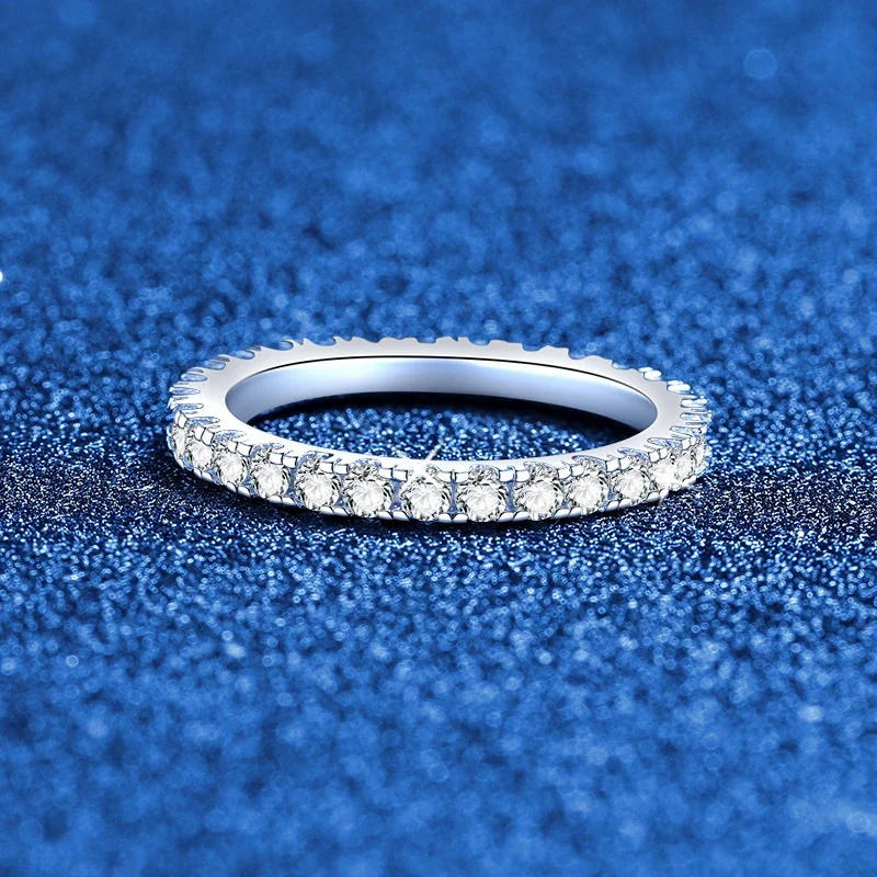 Radiant 925 Sterling Silver Round Prong-Set Eternity Ring