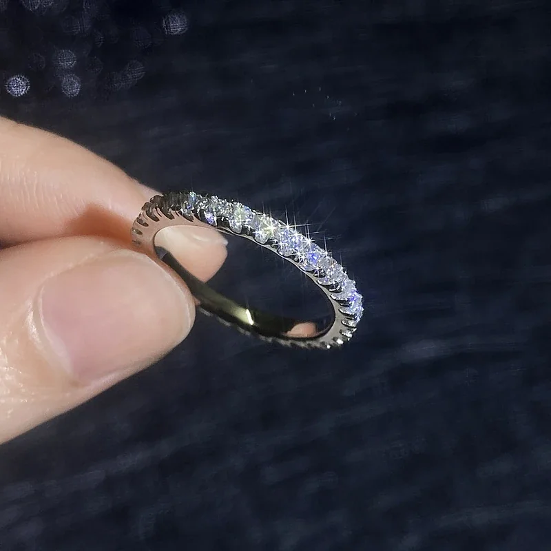 Radiant 925 Sterling Silver Round Prong-Set Eternity Ring