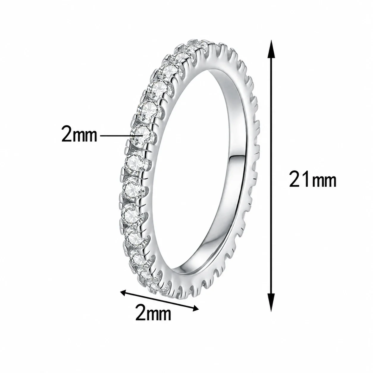 Radiant 925 Sterling Silver Round Prong-Set Eternity Ring - Full Moissanite