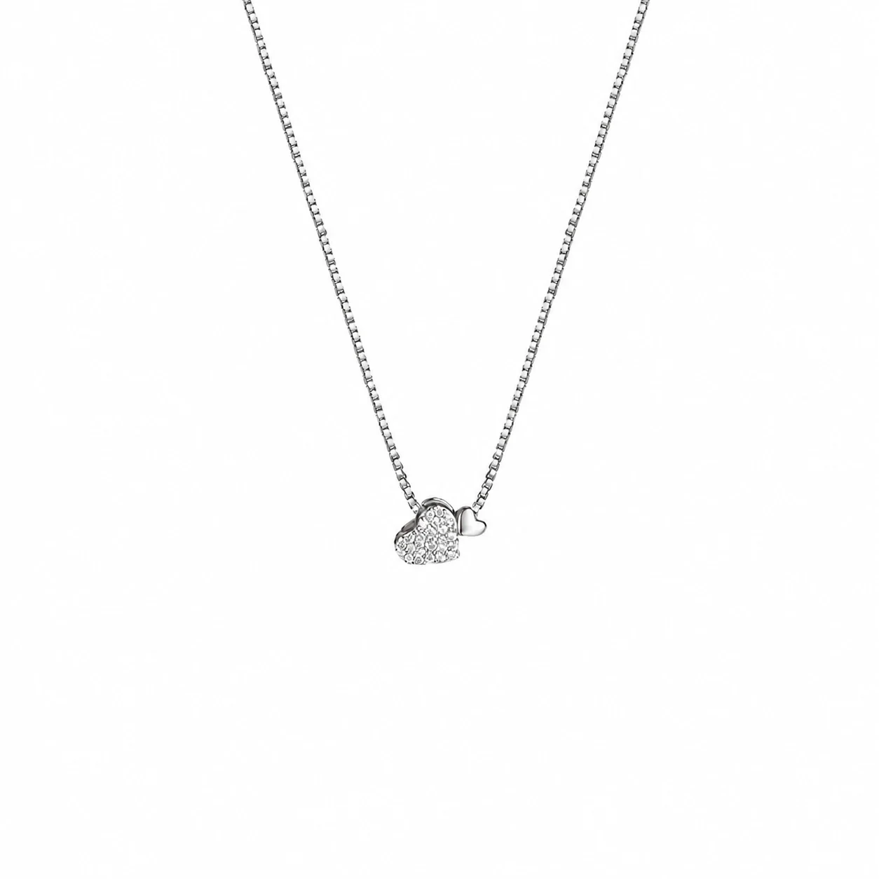 Pavé Double-Heart 925 Sterling Silver Pendant Necklace