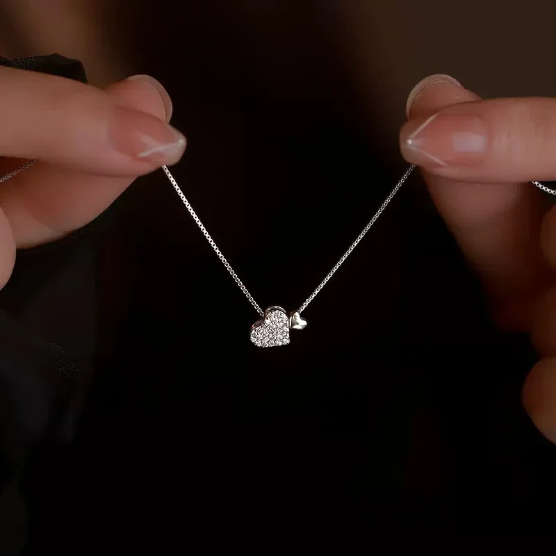 Pavé Double-Heart 925 Sterling Silver Pendant Necklace