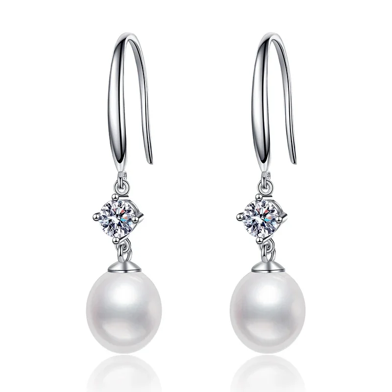 Lustrous Hook 925 Sterling Silver Moissanite Pearl Drop Earrings