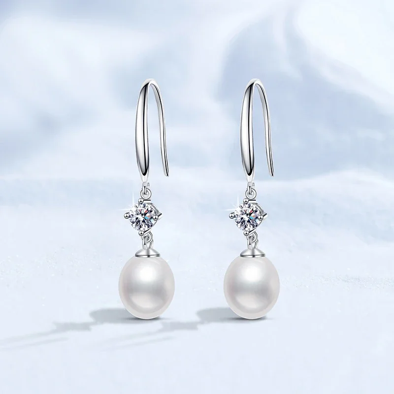 Lustrous Hook 925 Sterling Silver Moissanite Pearl Drop Earrings