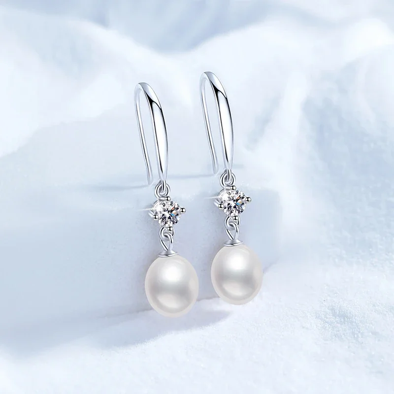 Lustrous Hook 925 Sterling Silver Moissanite Pearl Drop Earrings