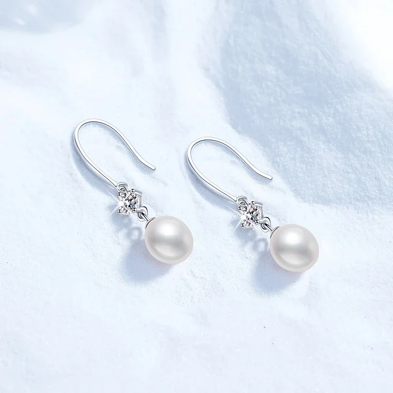 Lustrous Hook 925 Sterling Silver Moissanite Pearl Drop Earrings