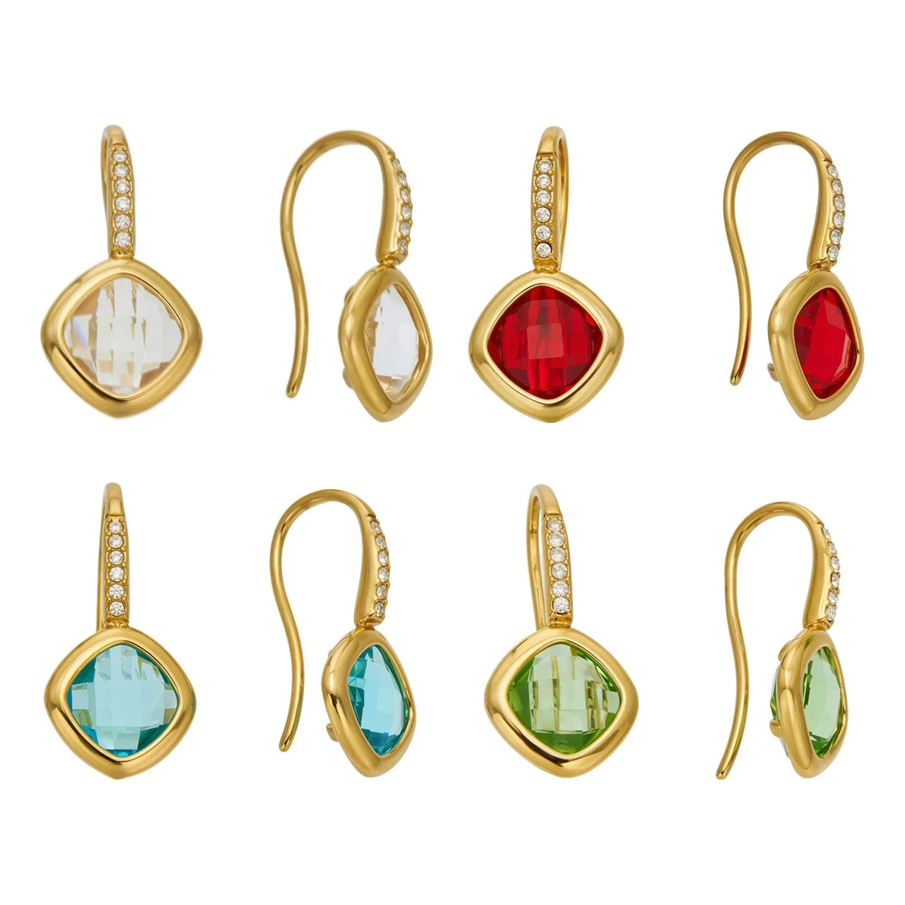 Luminous Gold-Plated Cushion Glass Pavé Hook Drop Earrings