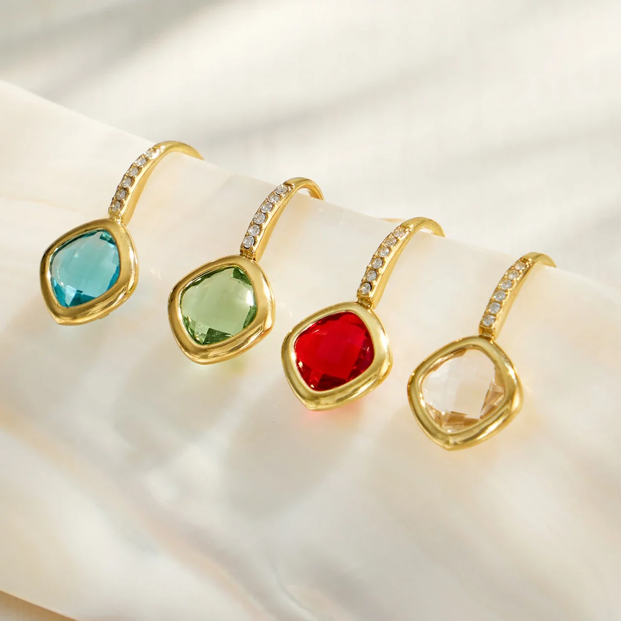 Luminous Gold-Plated Cushion Glass Pavé Hook Drop Earrings
