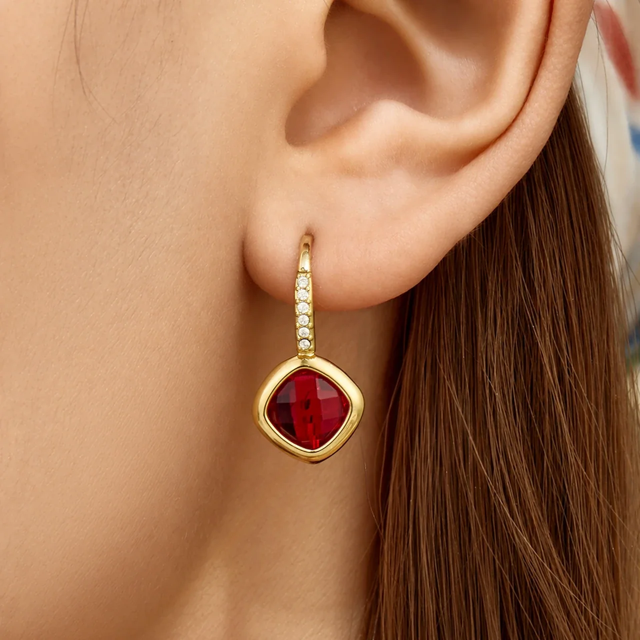 Luminous Gold-Plated Cushion Glass Pavé Hook Drop Earrings