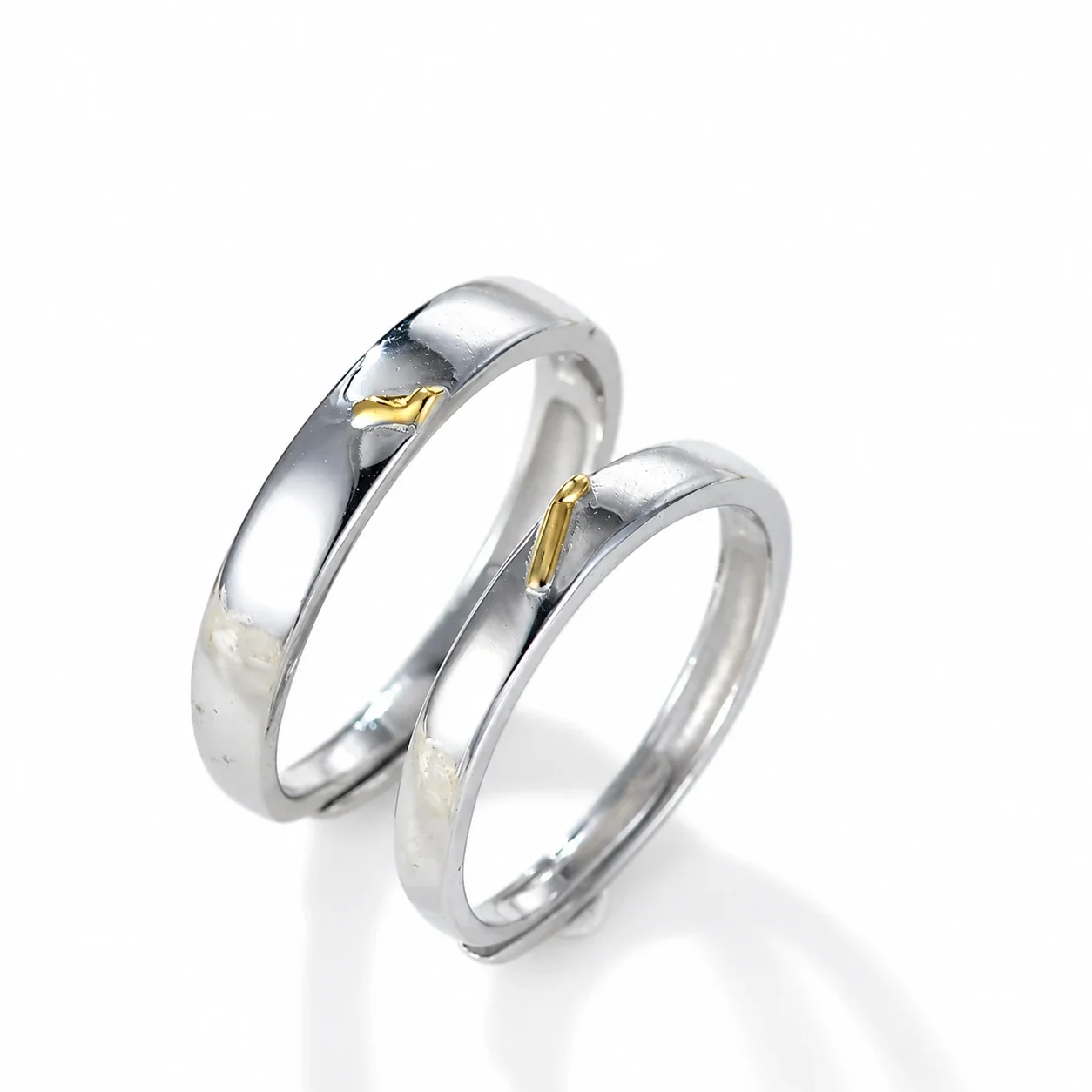 Polished 925 Sterling Silver Gold-Tone Accent Open Rings
