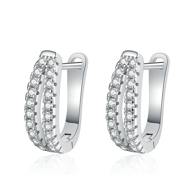 Twin-Row 925 Sterling Silver Pavé Moissanite Hoop Earrings