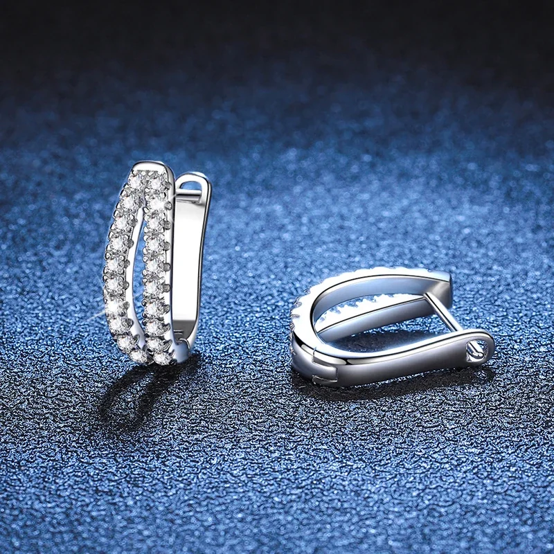 Twin-Row 925 Sterling Silver Pavé Moissanite Hoop Earrings