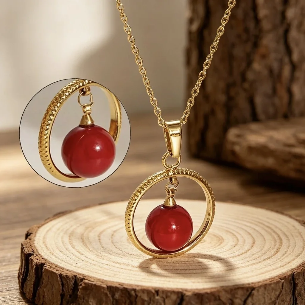 Greek Key 18K Gold-Plated Stainless Steel Circle Bead Pendant Necklace