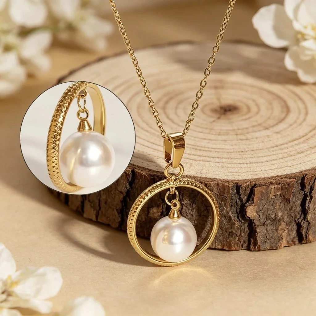 Greek Key 18K Gold-Plated Stainless Steel Circle Bead Pendant Necklace - White