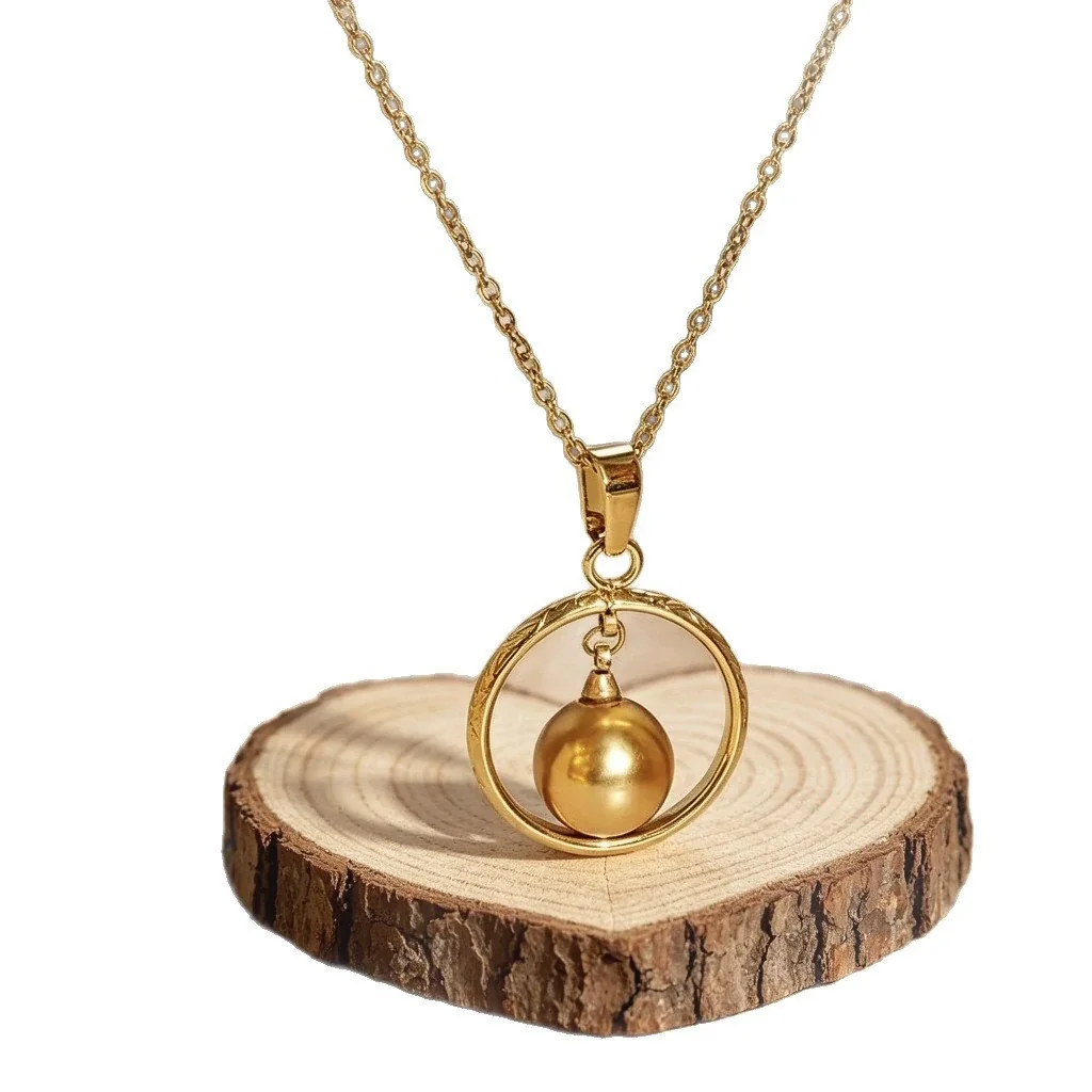Greek Key 18K Gold-Plated Stainless Steel Circle Bead Pendant Necklace - Gold
