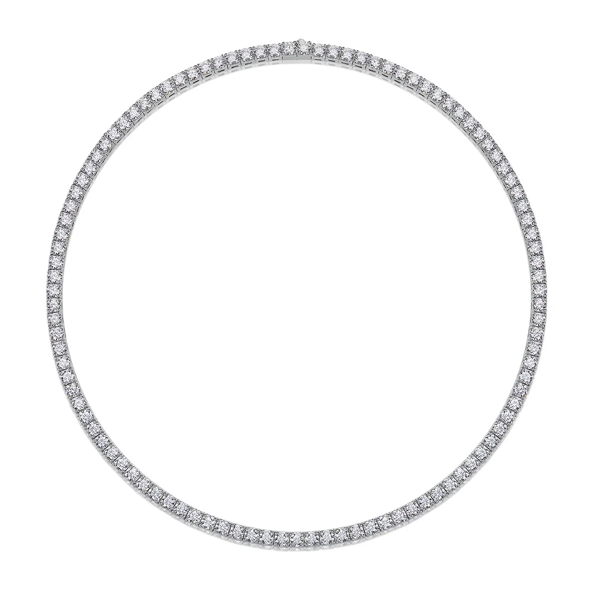 Radiant 925 Sterling Silver Round Prong-Set Moissanite Tennis Necklace