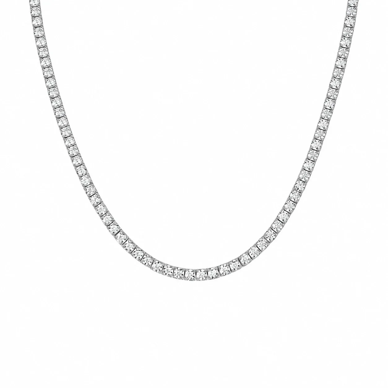 Radiant 925 Sterling Silver Round Prong-Set Tennis Necklace