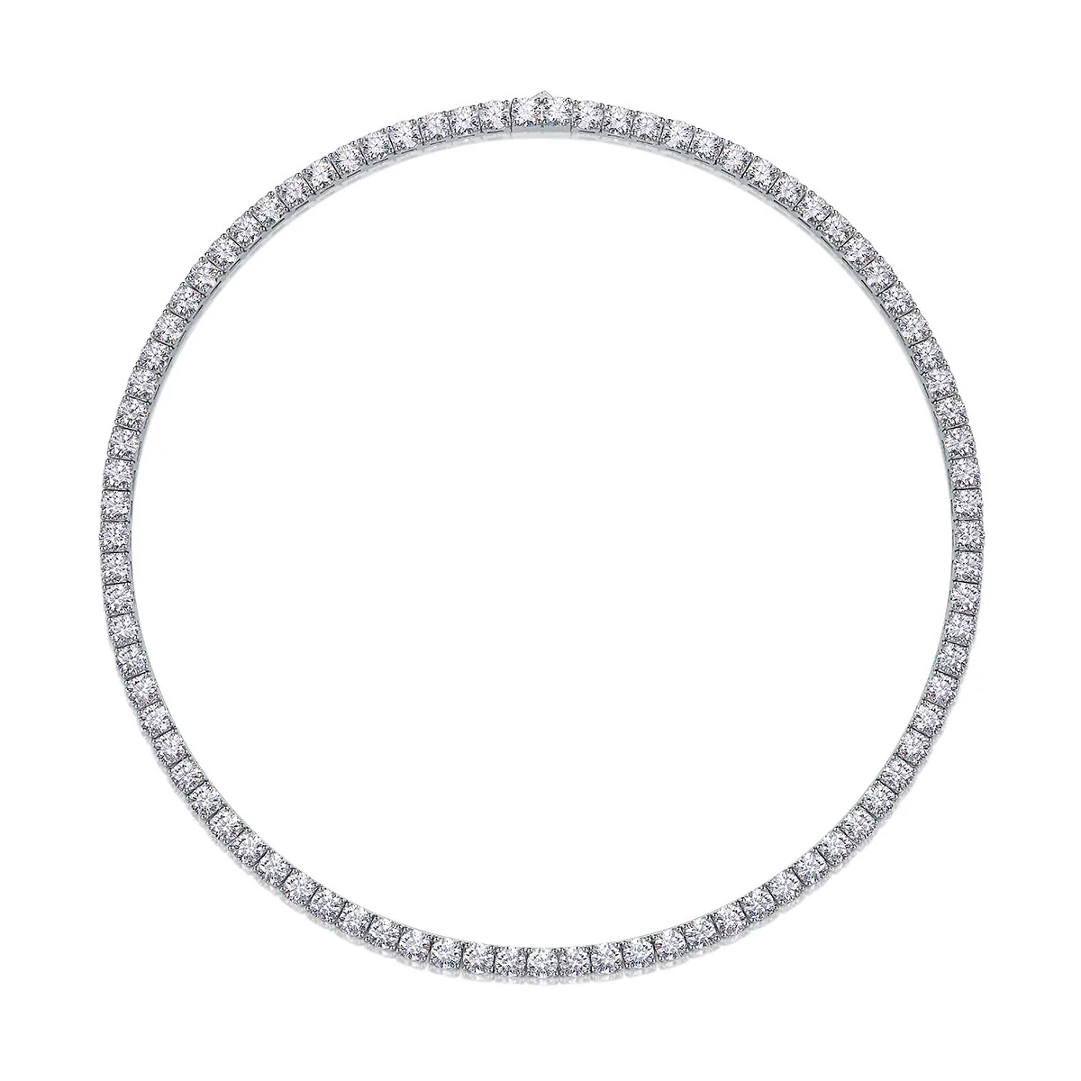 Radiant 925 Sterling Silver Round Prong-Set Tennis Necklace - Silver, 2 mm Moissanite