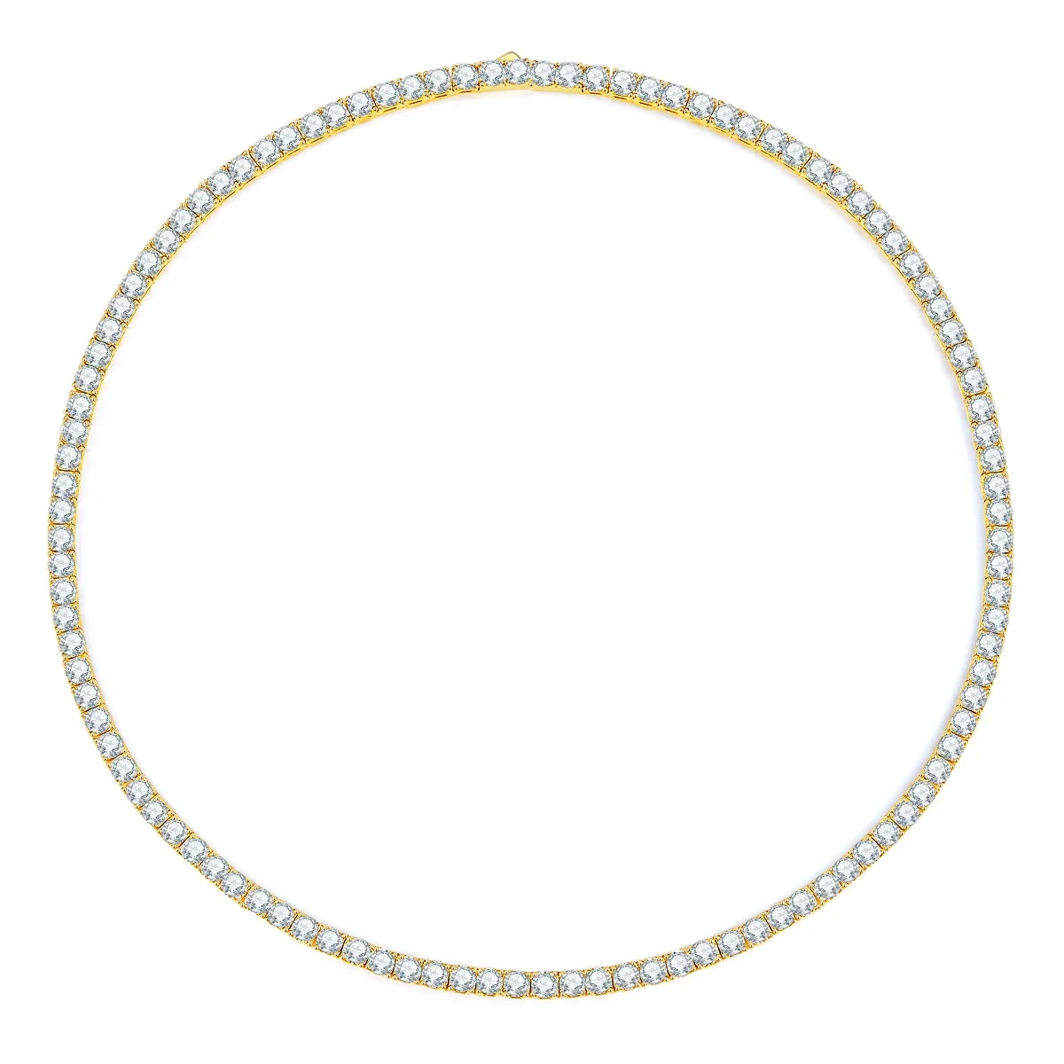 Radiant 925 Sterling Silver Round Prong-Set Tennis Necklace - Gold, 2 mm Moissanite