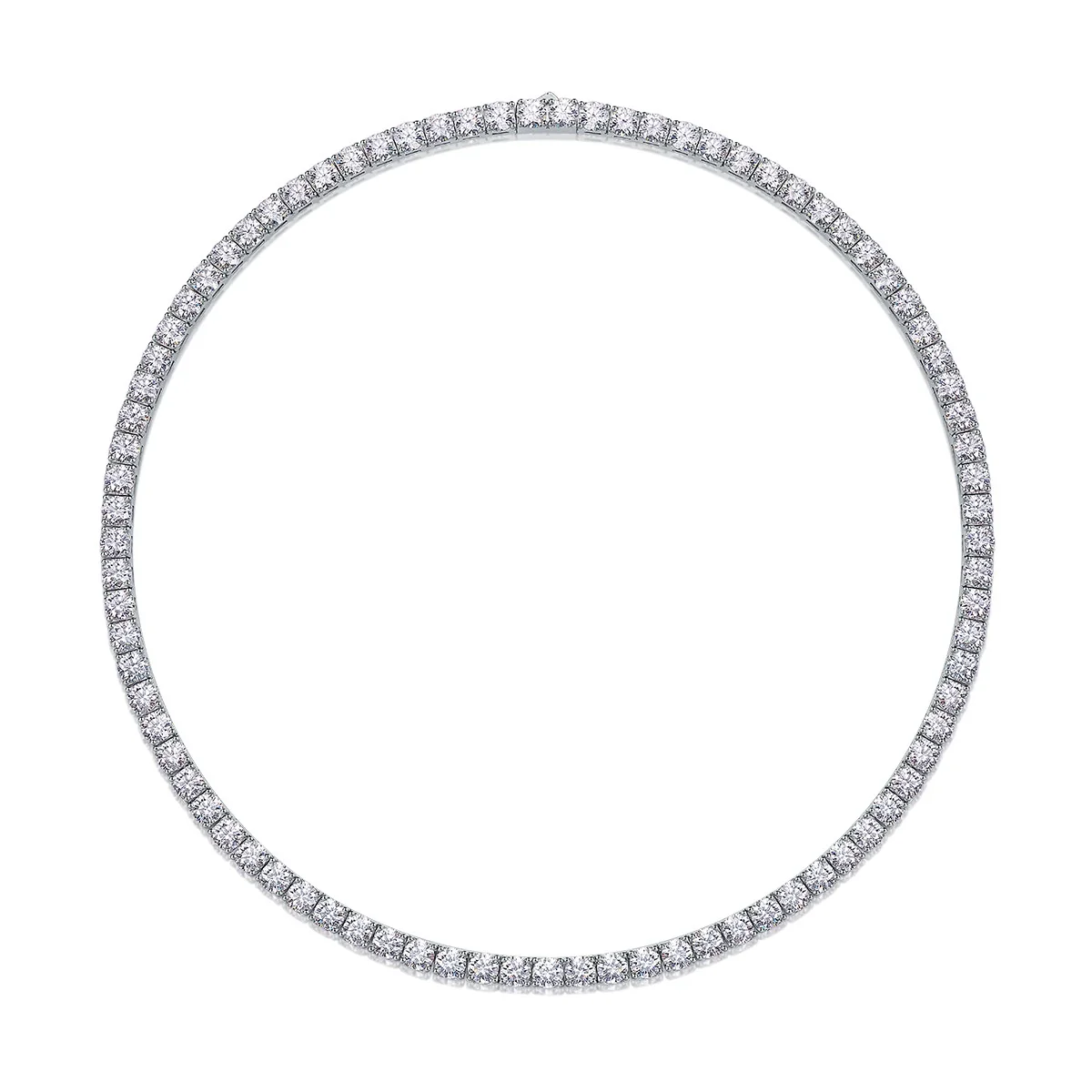 Radiant 925 Sterling Silver Round Prong-Set Tennis Necklace - Silver, 3 mm Moissanite