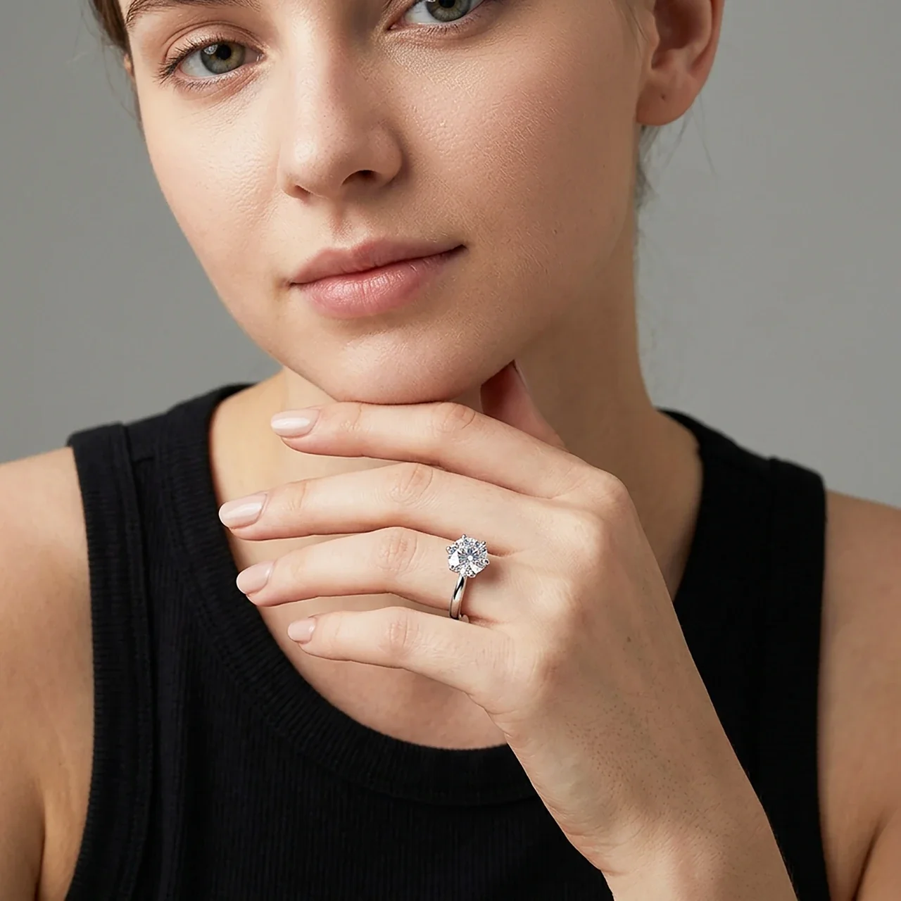 Refined 925 Sterling Silver Round Six-Prong Solitaire Ring