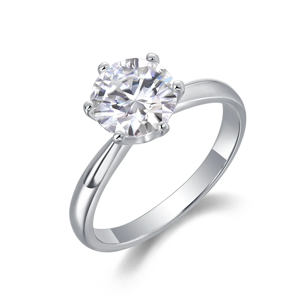 Refined 925 Sterling Silver Round Six-Prong Solitaire Ring - 5 mm / 0.5 ct Moissanite
