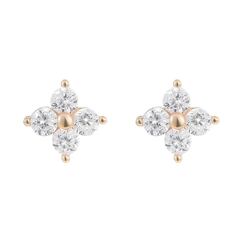 Four-Petal 925 Sterling Silver Clear Stone Stud Earrings