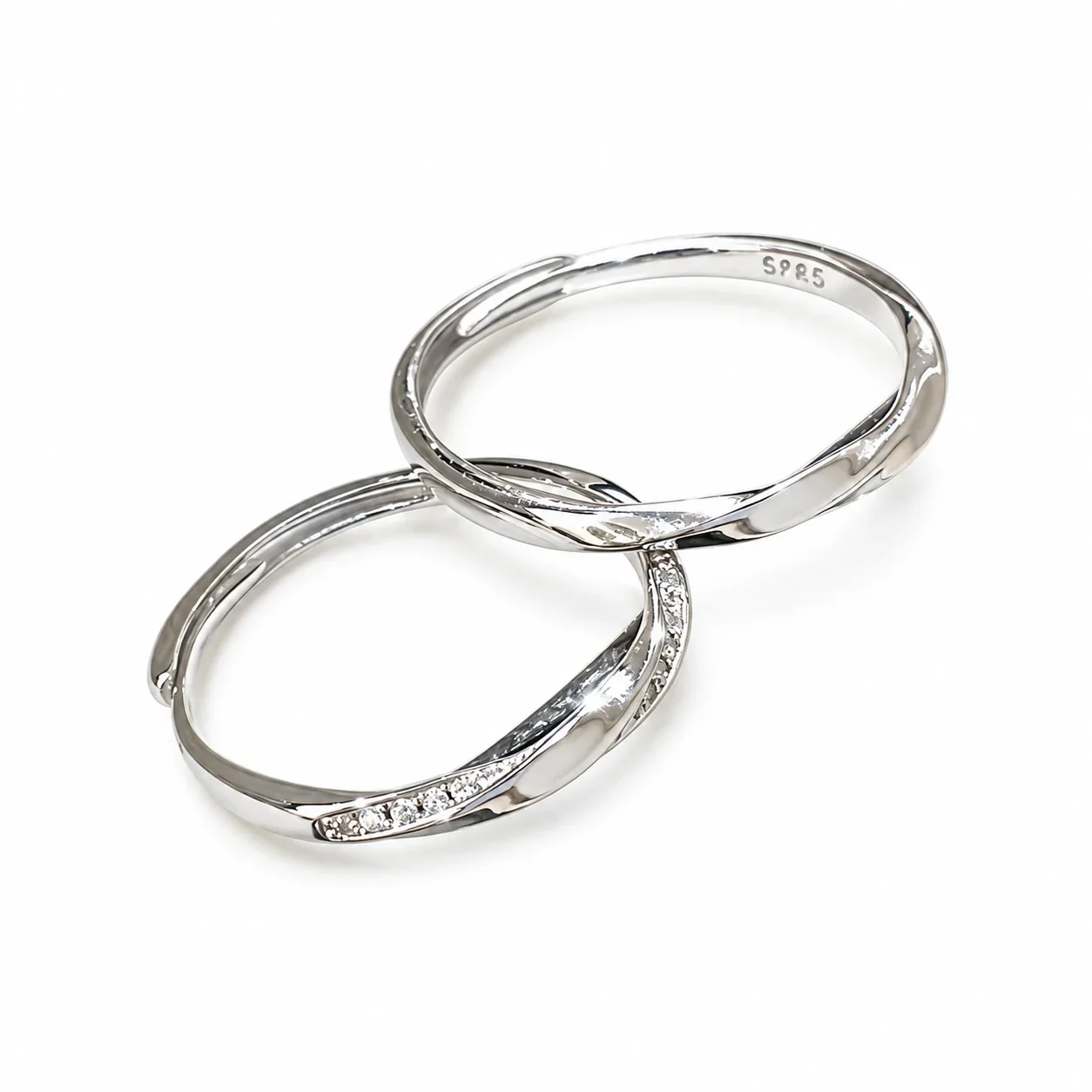 Twisted 925 Sterling Silver Pavé Open Band Rings