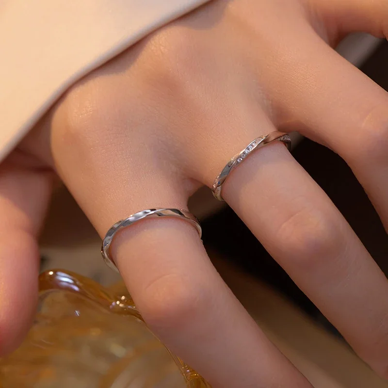 Twisted 925 Sterling Silver Pavé Open Band Rings
