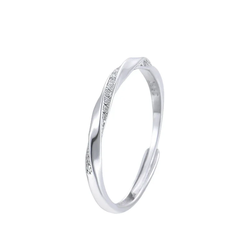 Twisted 925 Sterling Silver Pavé Open Band Rings