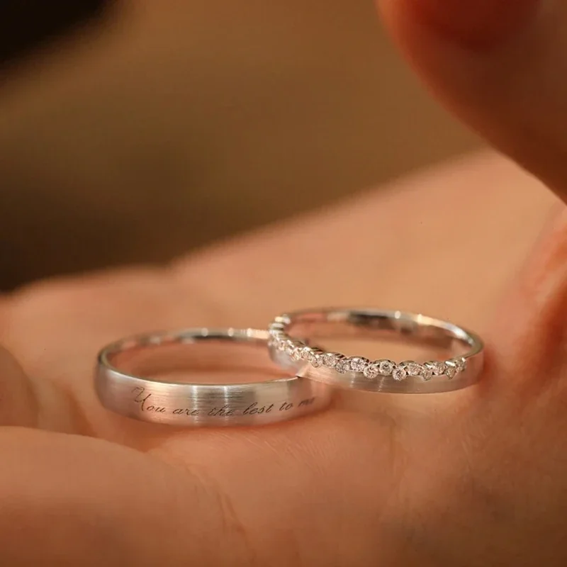Engraved 925 Sterling Silver Clear Stone Band Rings