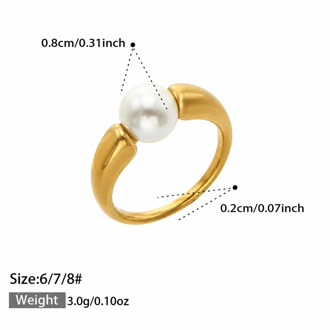 Sculptural Pearl-Effect Wave Gold-Plated Stainless Steel Ring - Gold Pearl Wave Band