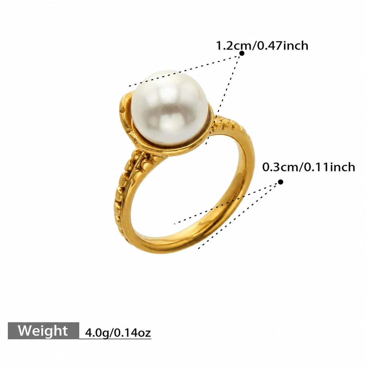 Sculptural Pearl-Effect Wave Gold-Plated Stainless Steel Ring - Gold Pearl Domed Bead