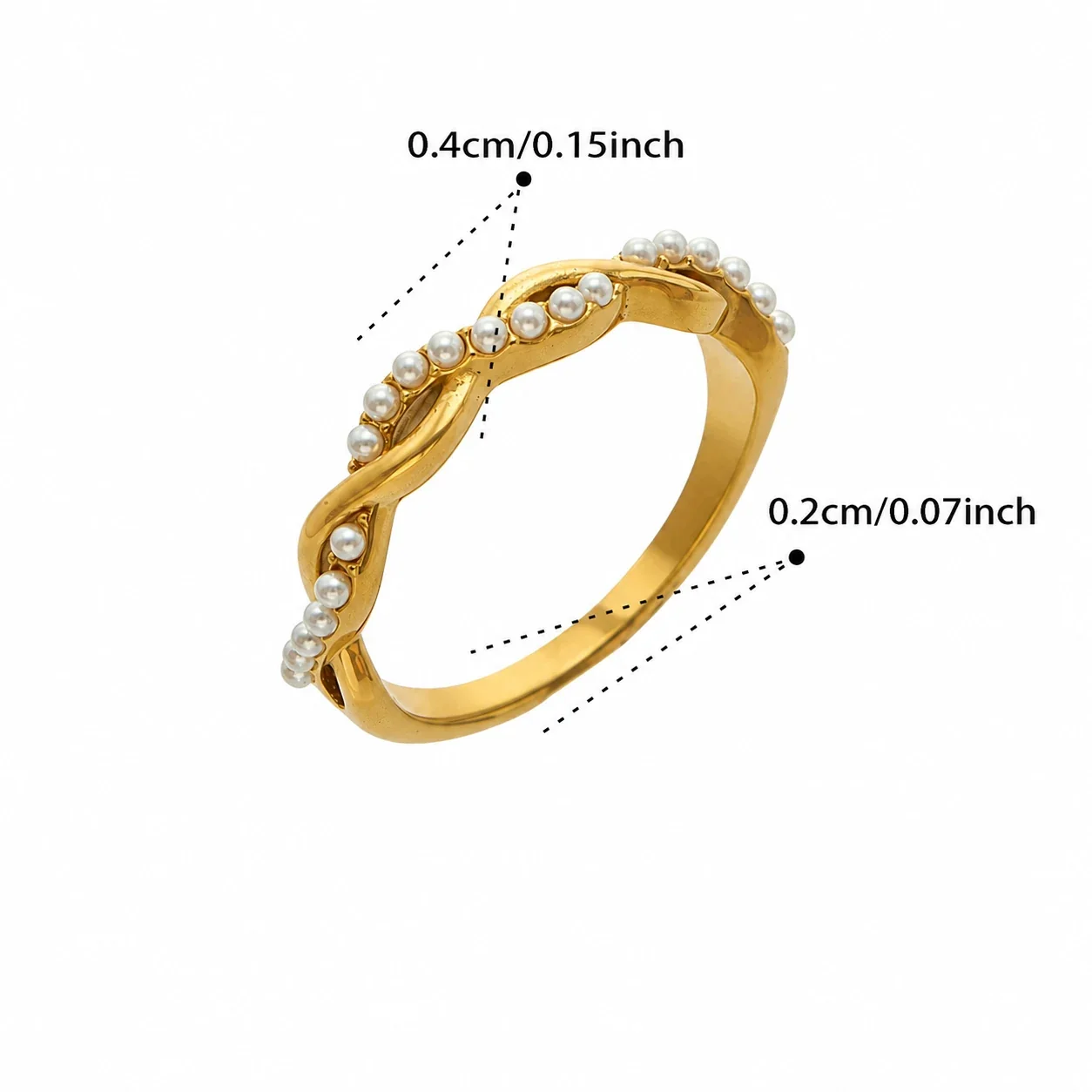 Sculptural Pearl-Effect Wave Gold-Plated Stainless Steel Ring - Gold Pearl Raised Center